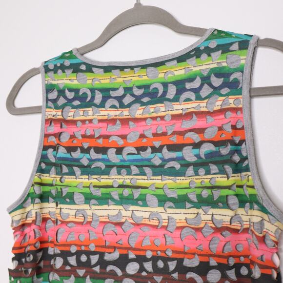 DESIGUAL Phoenix Shift Mini Dress Sleeveless Laser Cut Striped Rainbow Women's M - Picture 10 of 14